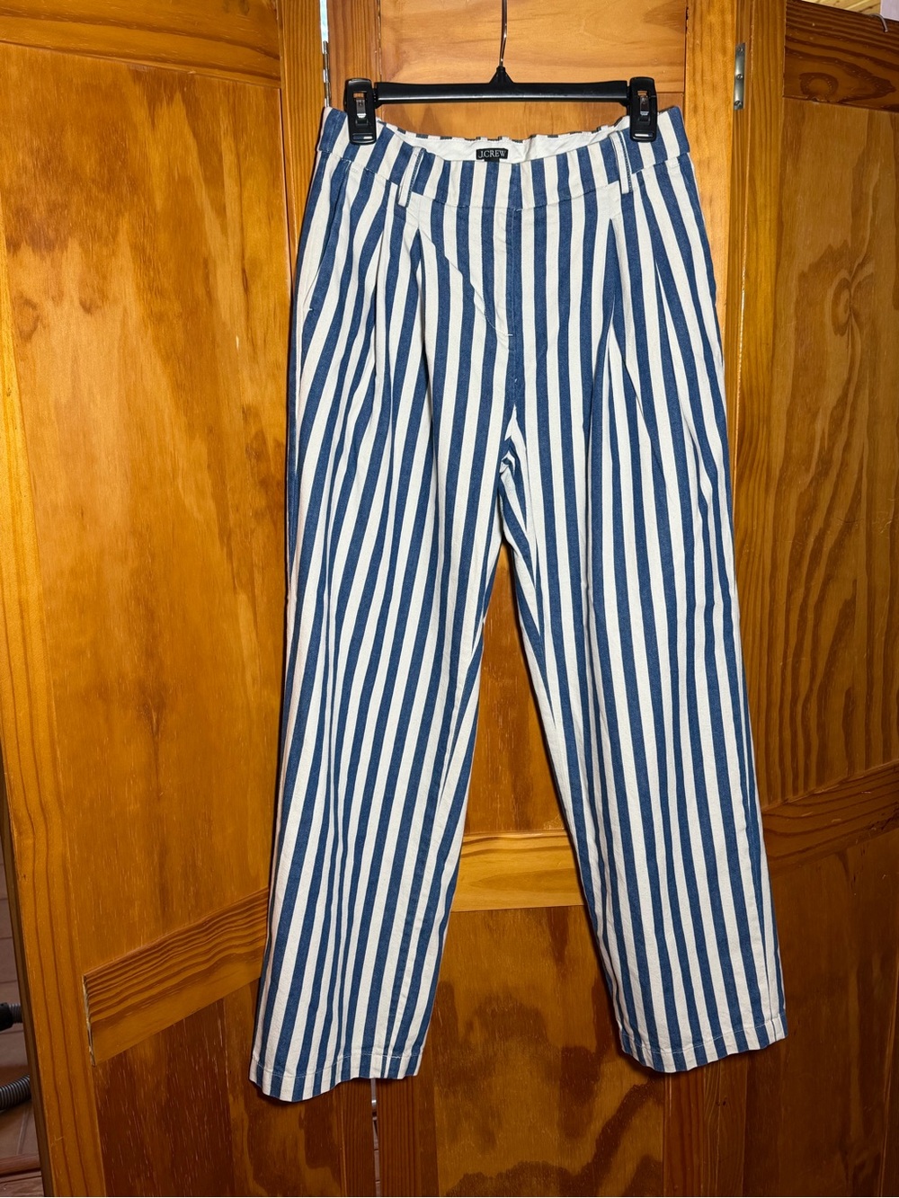J. Crew Blue and White Vertical Stripe Chinos|Sz 4 |Preppy